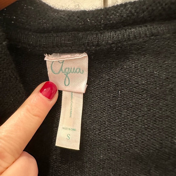 Aqua by Bloomingdale’s 100% Cashmere Black Ruffled Women's Sweater, S - Picture 2 of 4